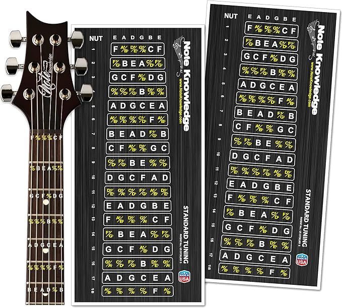 Guitar Fretboard Note Map Decals/Stickers for learning and Practicing Notes, Chords and Scales on Electric and Acoustic Guitar