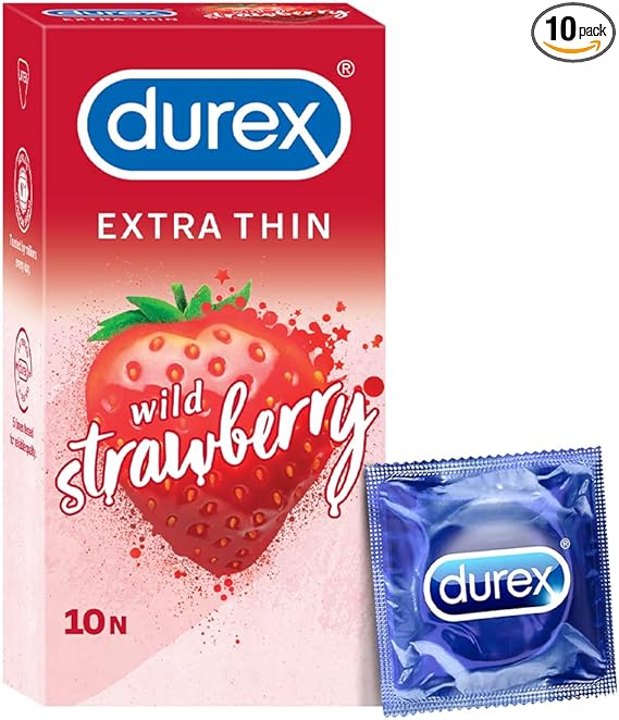 Durex Extra Thin Wild Strawberry Flavoured Condoms for Men - 10s