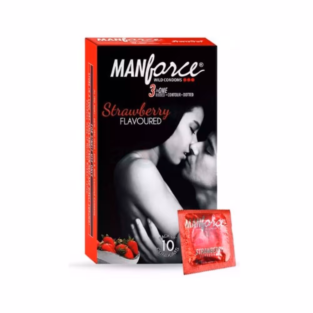 Manforce Xotic Strawberry Flavoured 1500 Dots Condom - 10Pcs Pack