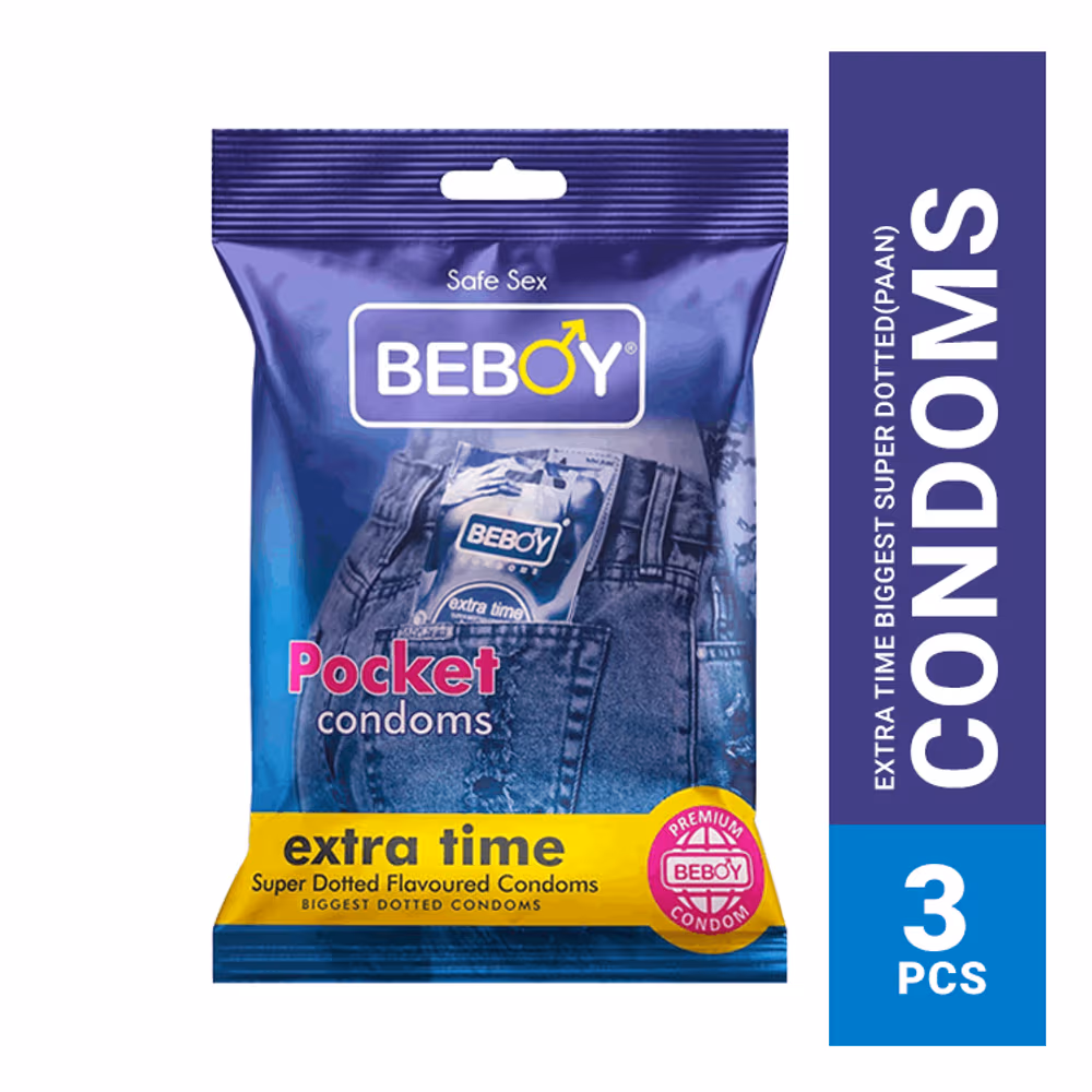 Beboy Extra Time Super Big Dotted Condom (Pan Flavour) Pocket Pack- 3Pcs(India)