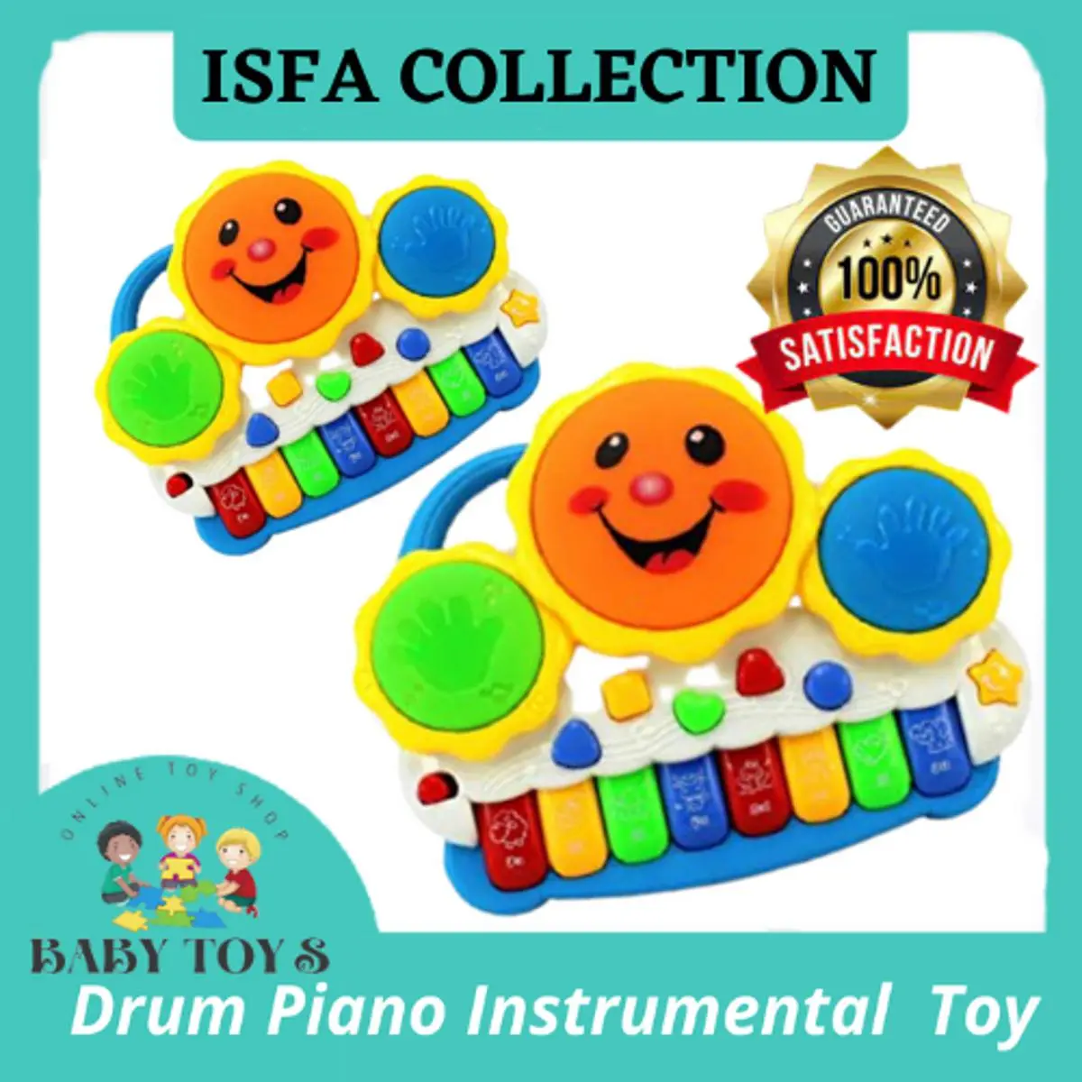Drum Piano Keyboard Musical Toys with Flashing Lights, Animal Sounds & Songs