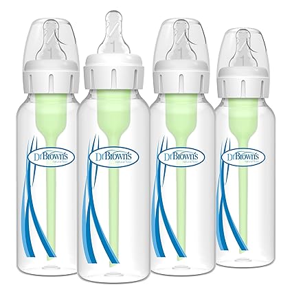 Dr. Brown's Natural Flow Anti-Colic Options+ Narrow Baby Bottle, 8 oz/250 mL, with Level 1 Slow Flow Nipples, 0m+,